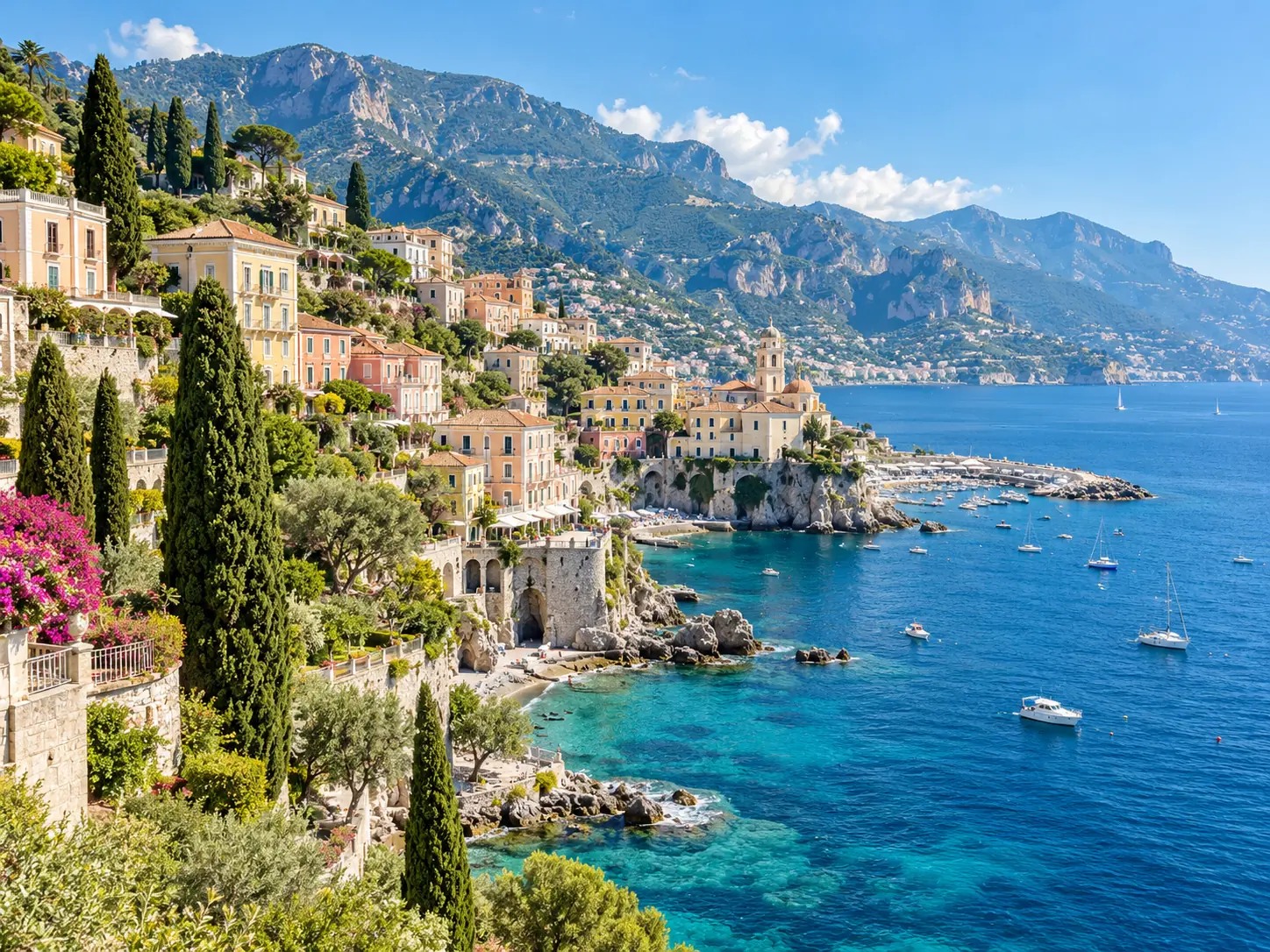 Pueblo histórico frente al Mediterráneo en la costa europea